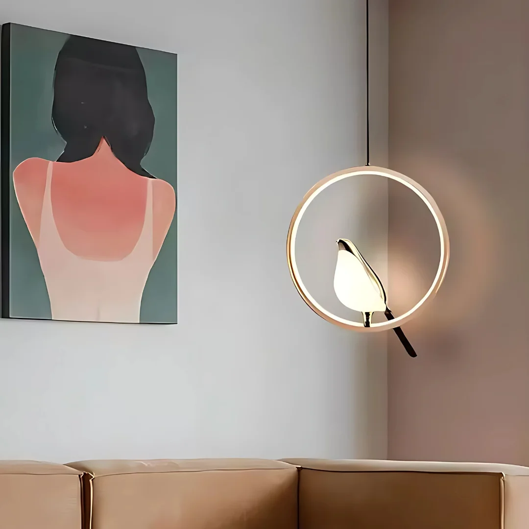 Lampa wisząca Abigali Bird 18W okrągła z ptakiem nowoczesna złoty — zdjęcie 3
