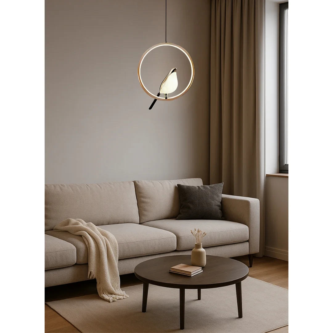 Lampa wisząca Abigali Bird 18W okrągła z ptakiem nowoczesna złoty — zdjęcie 5