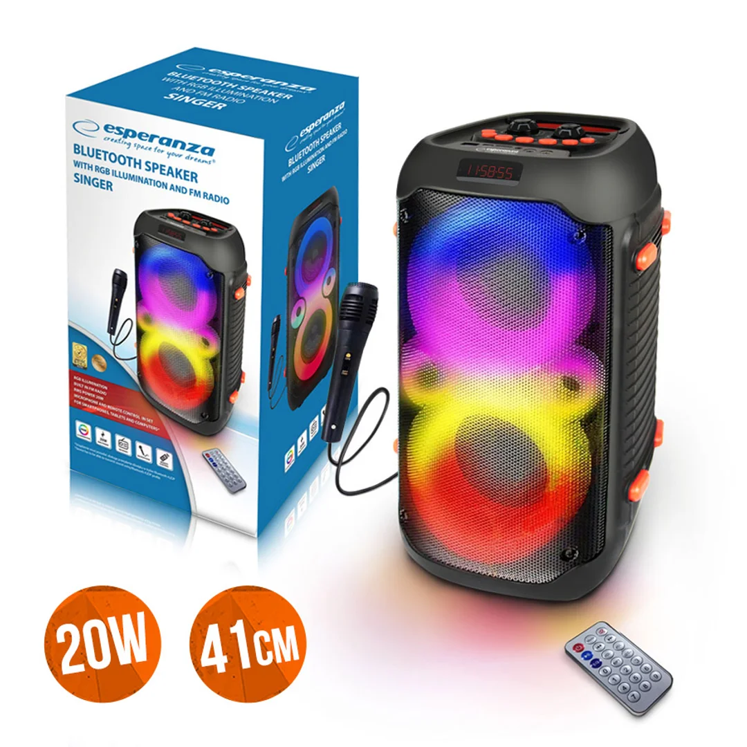 Głośnik Bluetooth Esperanza FM LED RGB Karaoke Singer 41cm