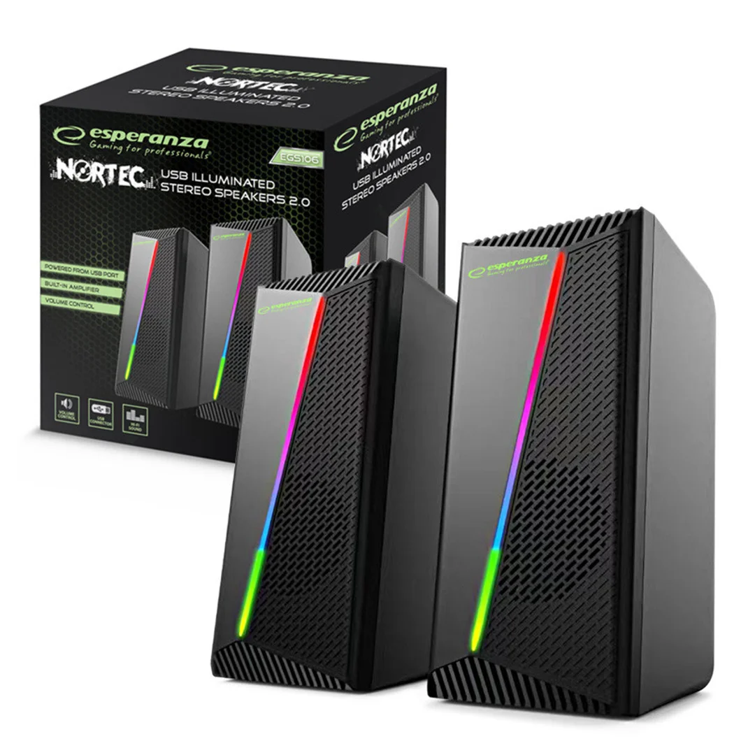 Głośniki Esperanza 2.0 USB LED Rainbow Nortec
