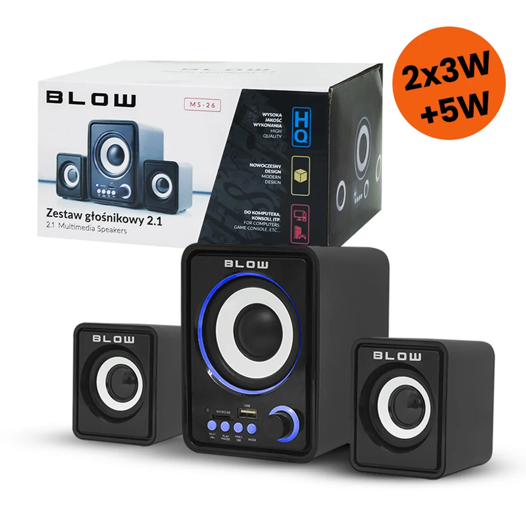 Głośniki komputerowe BLOW 2.1 MS-26 subwoofer LED 66-377