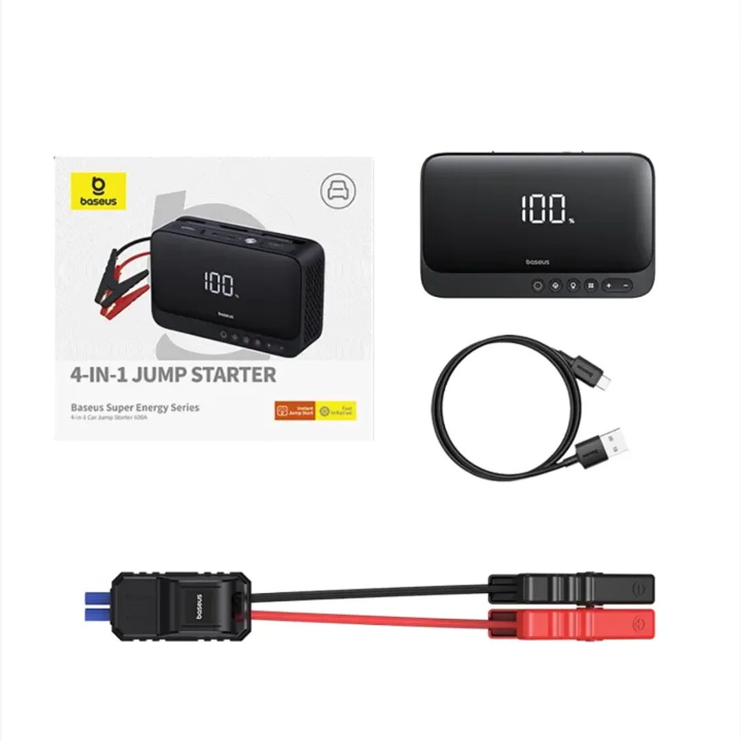 Jump starter Baseus Super Energy BS-CH013 4w1 600A z latarką / powerbankiem 6000mAh / kompresorem - czarny (L)