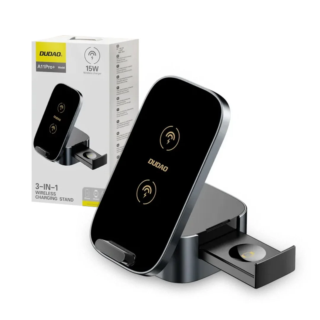 Ładowarka Dudao A11Pro+ indukcyjna 15W 3w1 do telefonu / smartwatcha / słuchawek czarna