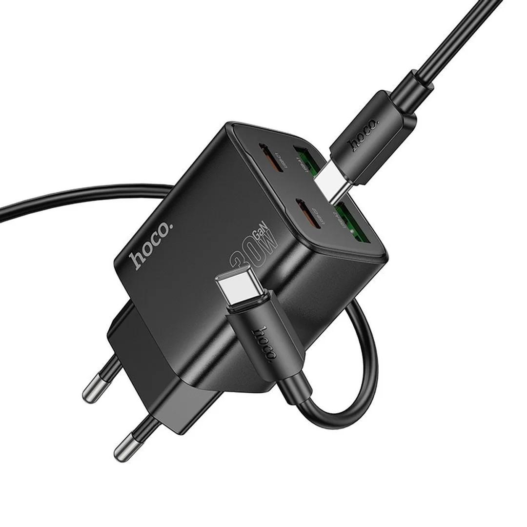 Ładowarka Hoco USB A + USB C QC3.0 PD 3A 20W + kabel USB C do Lightning N52 czarna