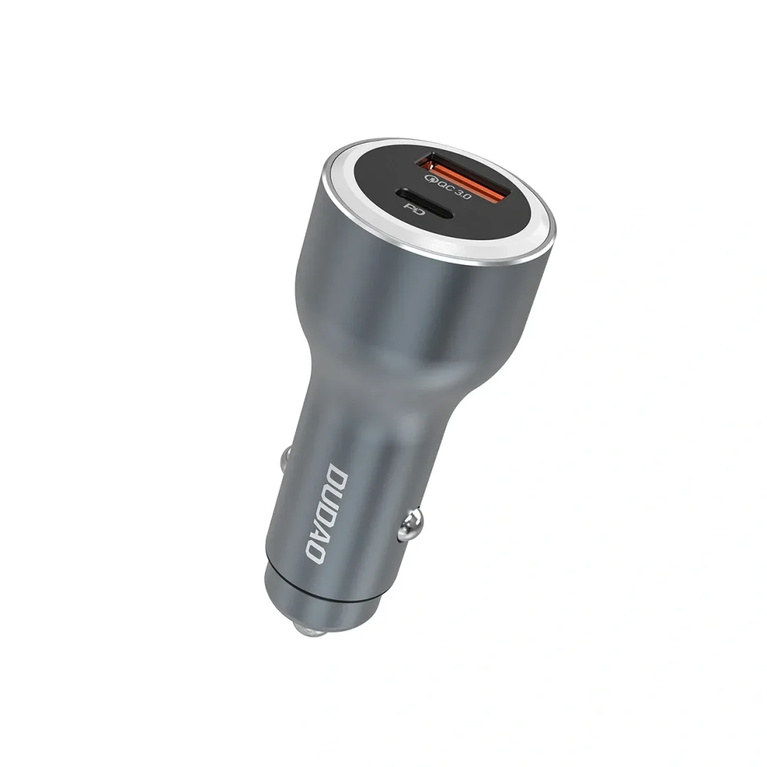 Ładowarka samochodowa Dudao R4Ultra 120W PD LED USB-A USB-C - szary