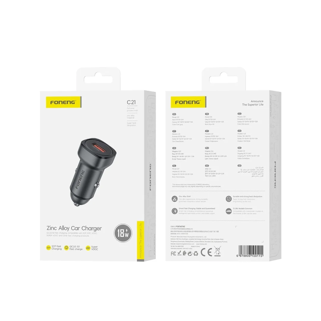 Ładowarka samochodowa FONENG C21 18W 1xUSB QC3.0 Czarny (F)