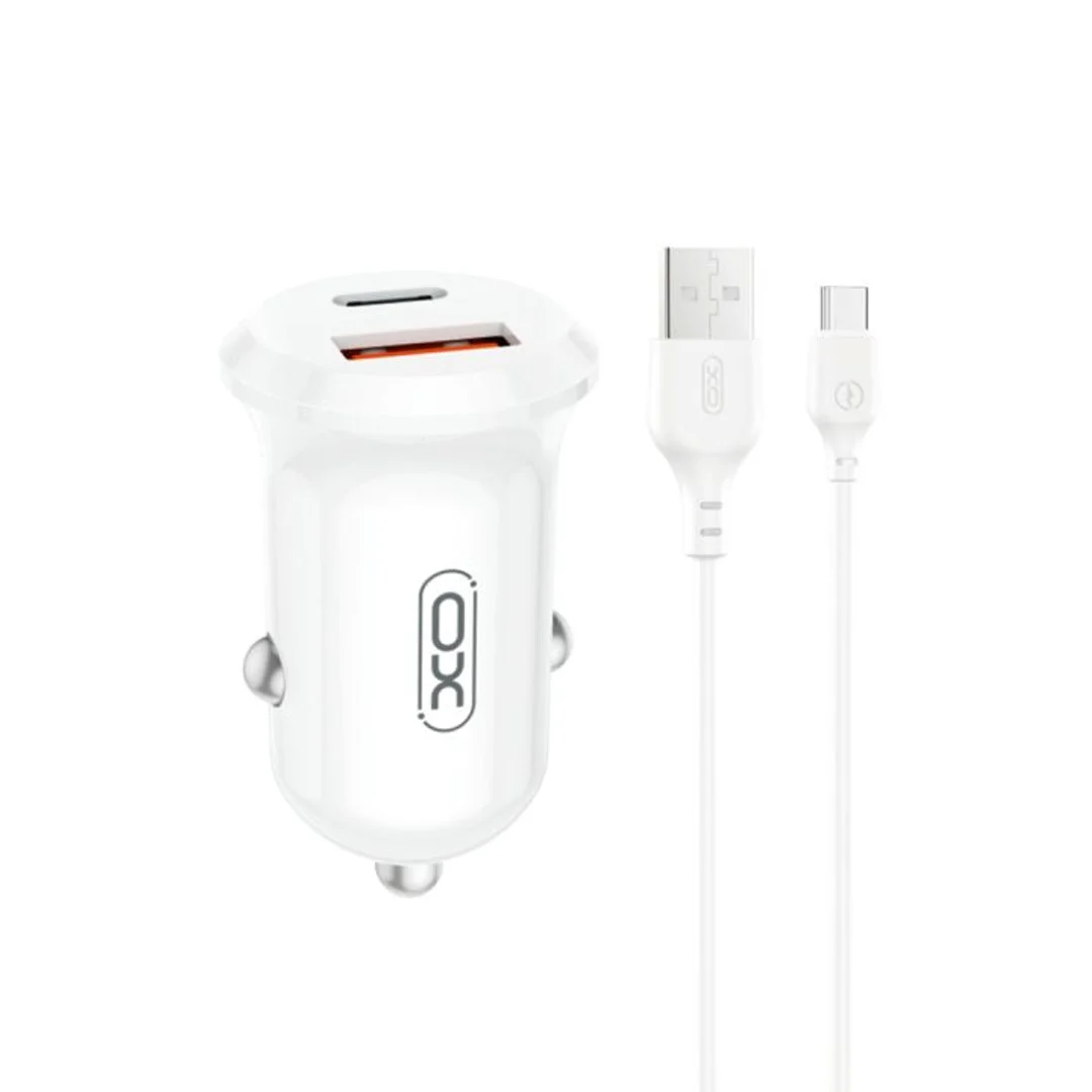 Ładowarka samochodowa XO CC69 PD 30W QC 1x USB 1x USB-C biała + kabel USB - USB-C