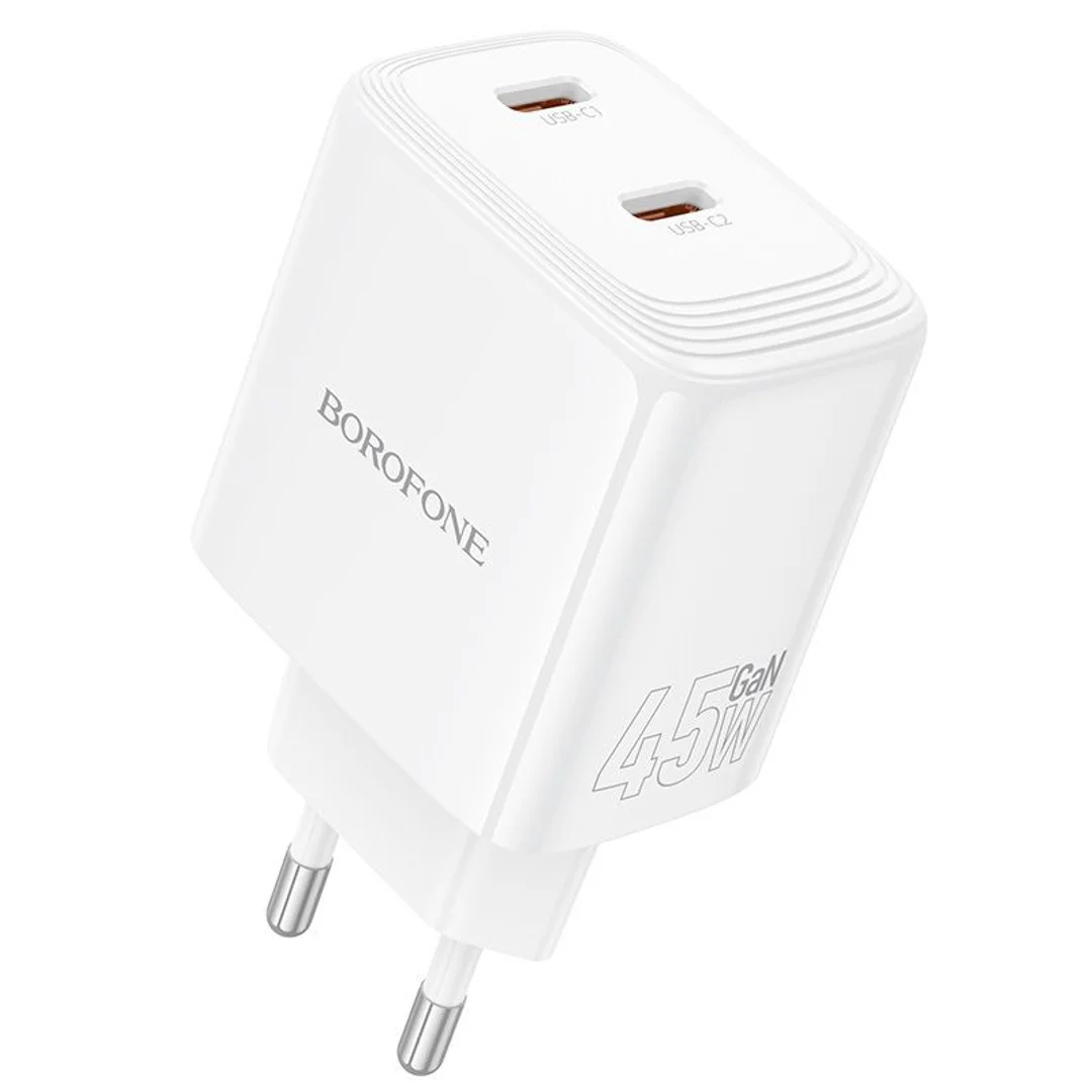 Ładowarka sieciowa Borofone BN31 Cargador GaN - 2xTyp C - QC 3.0 PD 45W biała