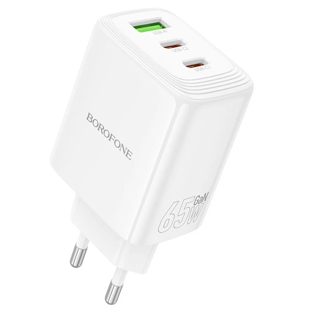 Ładowarka sieciowa Borofone BN32 Cargador GaN - USB + 2xTyp C - QC 3.0 PD 65W biała