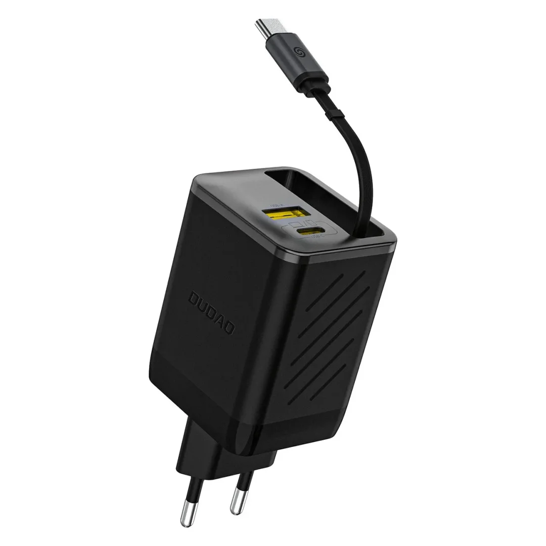 Ładowarka sieciowa Dudao A67EU GaN 67W z zwijanym kablem USB-C Power Delivery Quick Charge - czarna