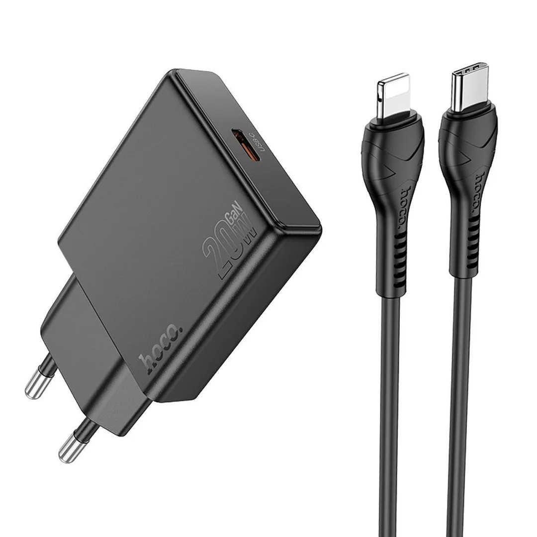 Ładowarka sieciowa Hoco Slim USB C QC PD 30W + kabel USB C do Lightning N37 czarna