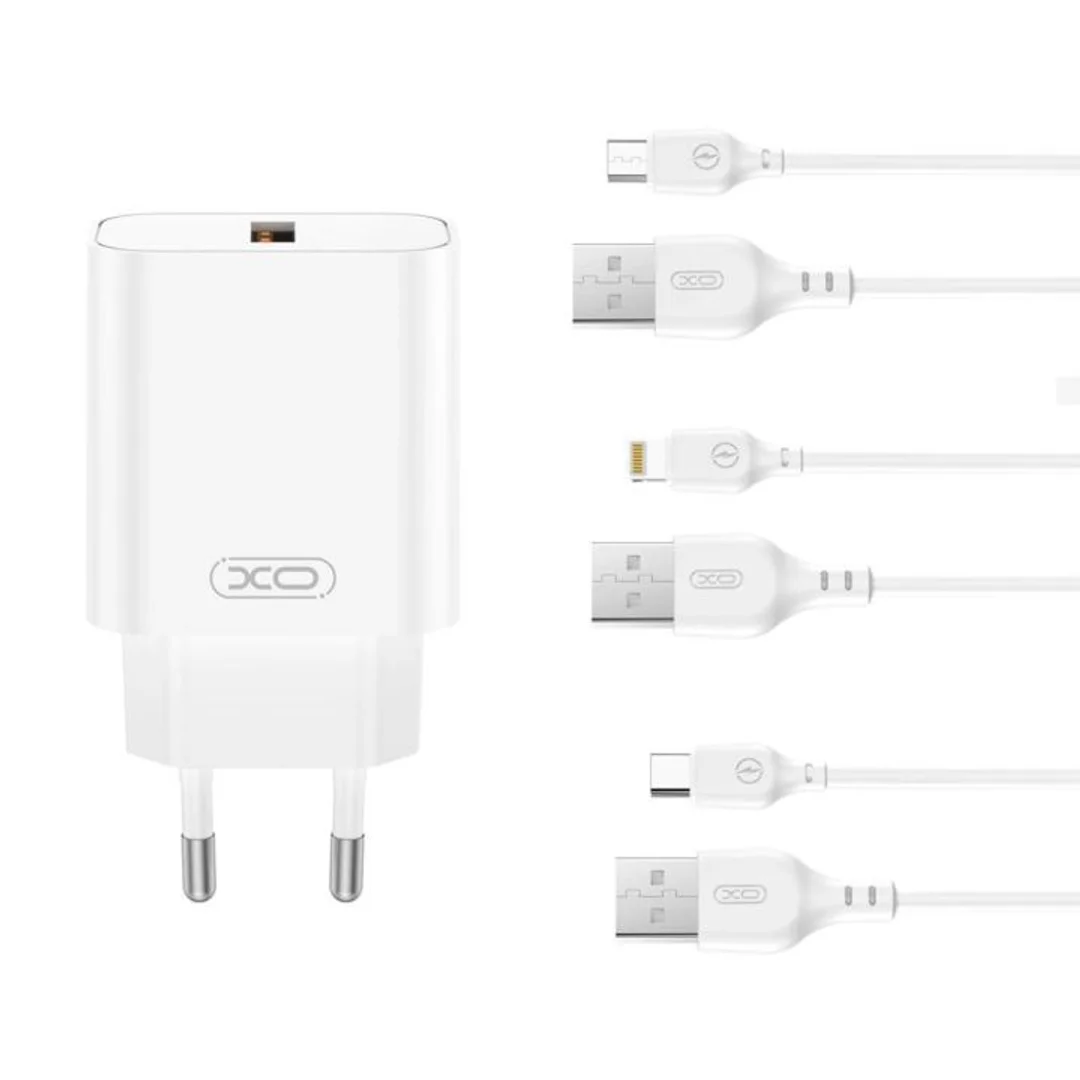 Ładowarka sieciowa XO CE33 QC 18W 1x USB + kabel Lightning biała