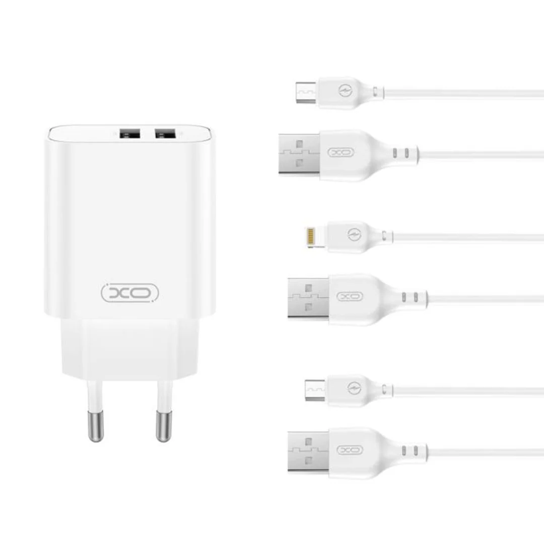Ładowarka sieciowa XO CE34 2x USB 2,4A + kabel microUSB biała