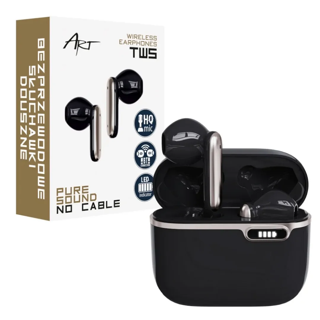 Słuchawki bluetooth Stereo TWS ARTAP-TW-B4B i stacja dokująca ze złączem typ-C czarne (P)