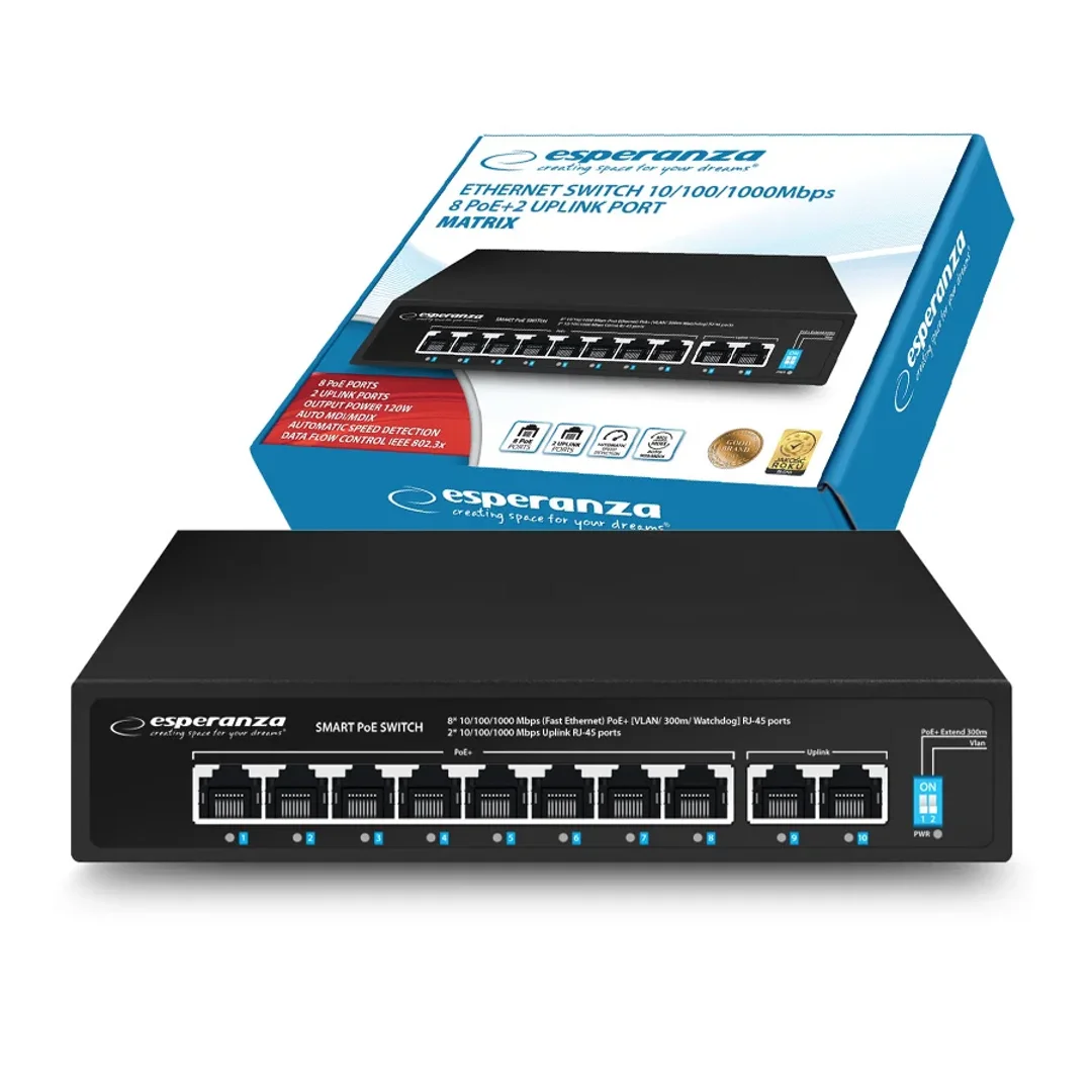 Switch Esperanza 10-PORTOWY POE 10/100/1000 120W matrix