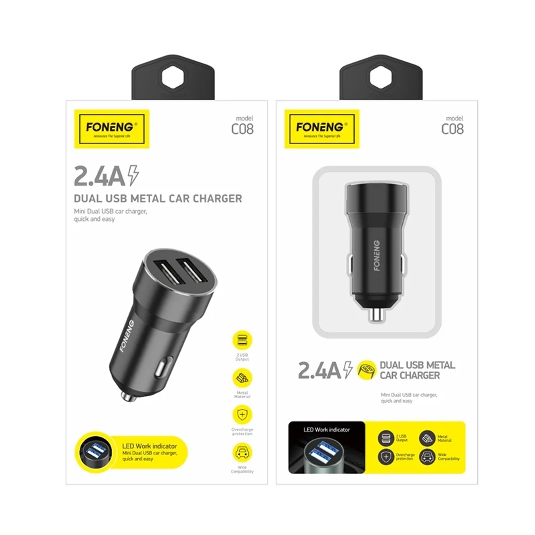 Ładowarka samochodowa FONENG C08 2.4A 12W 2xUSB Czarny (F) - 3
