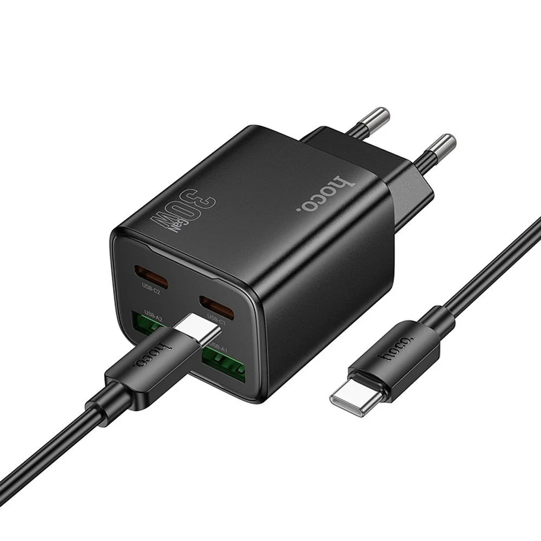 Ładowarka Hoco USB A + USB C QC3.0 PD 3A 20W + kabel USB C do Lightning N52 czarna - 9