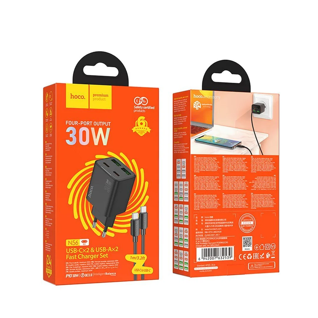 Ładowarka Hoco USB A + USB C QC3.0 PD 3A 20W + kabel USB C do Lightning N52 czarna - 13