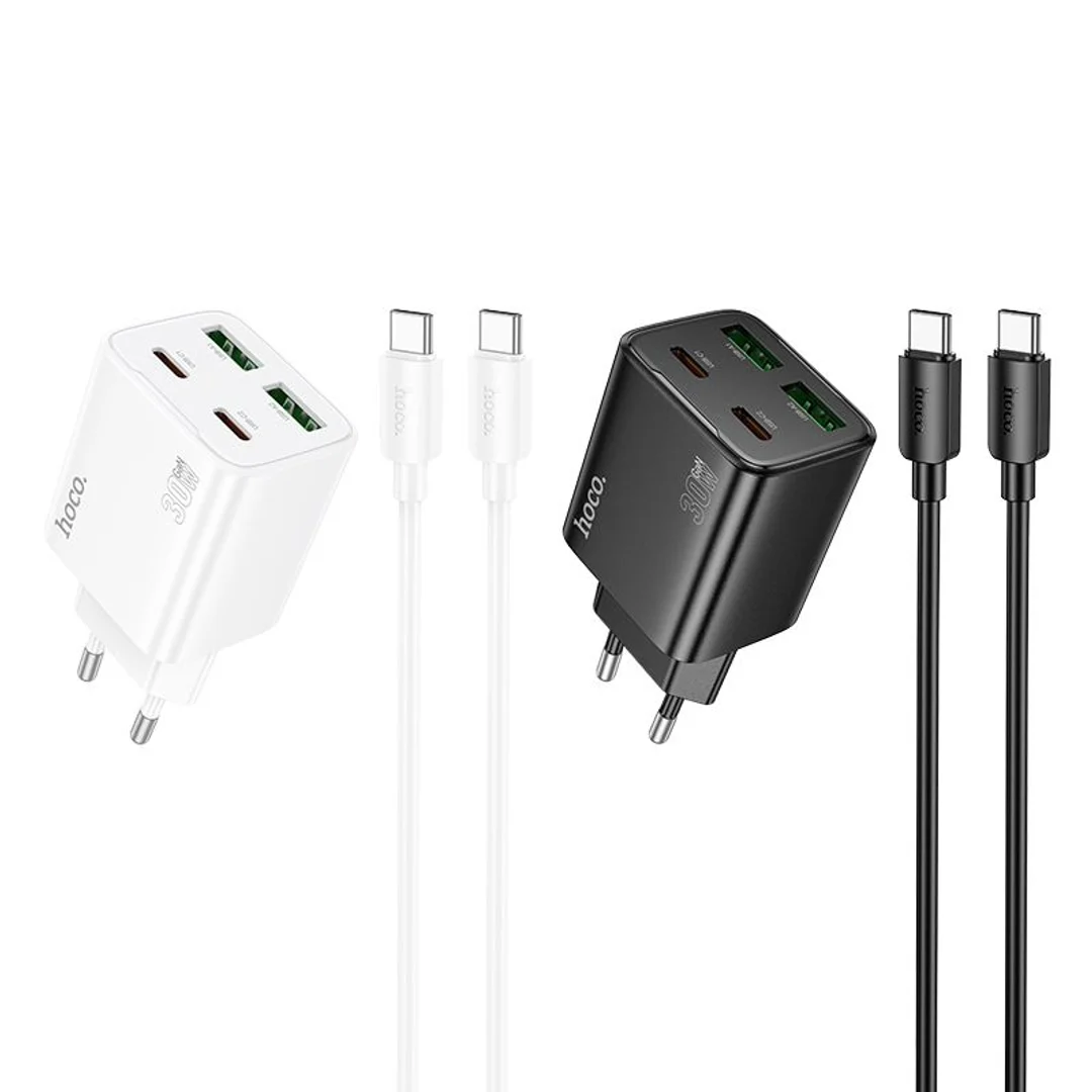 Ładowarka Hoco USB A + USB C QC3.0 PD 3A 20W + kabel USB C do USB C N52 biała - 9