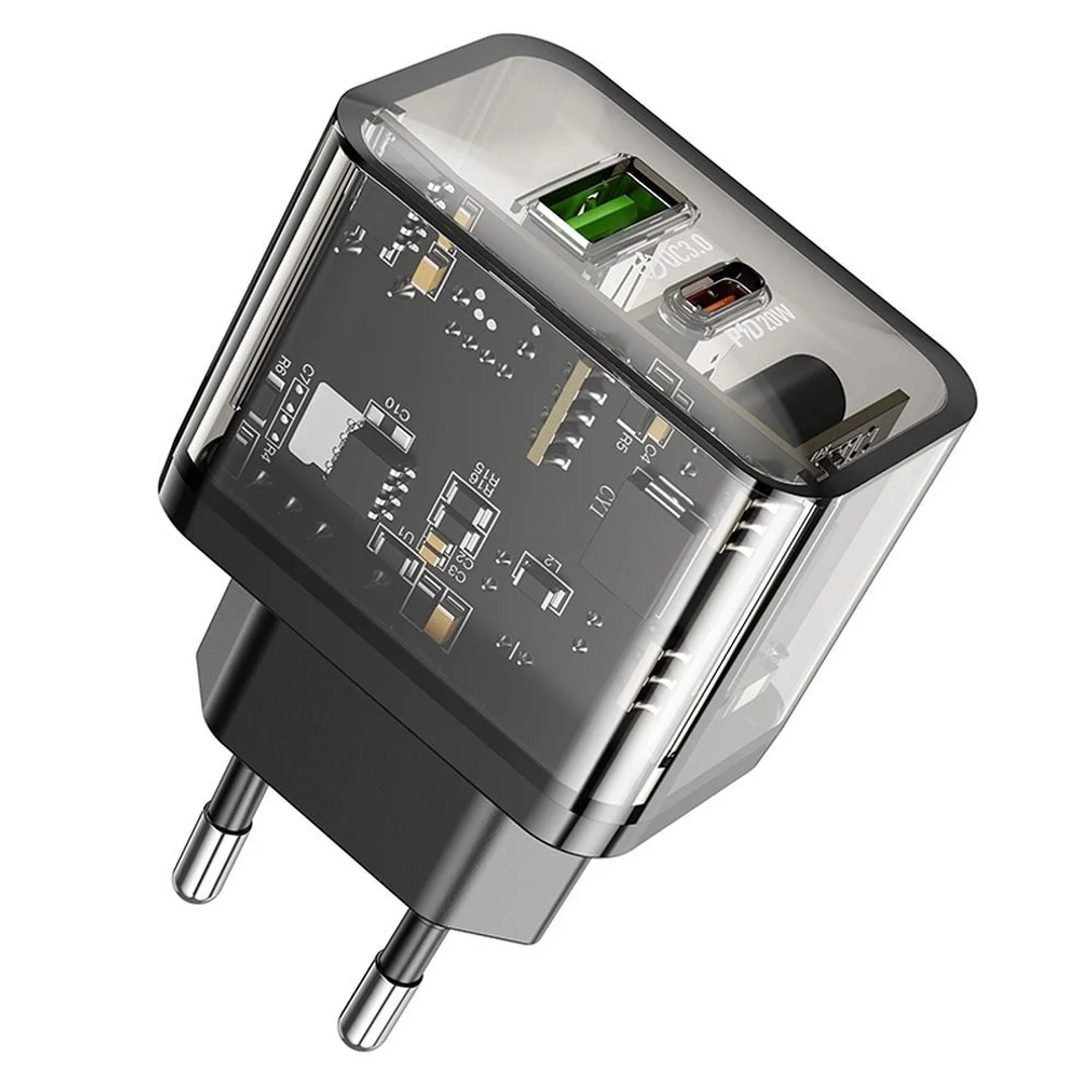 Ładowarka Hoco USB A + USB C QC3.0 PD 3A 20W N34 transparentna - 10