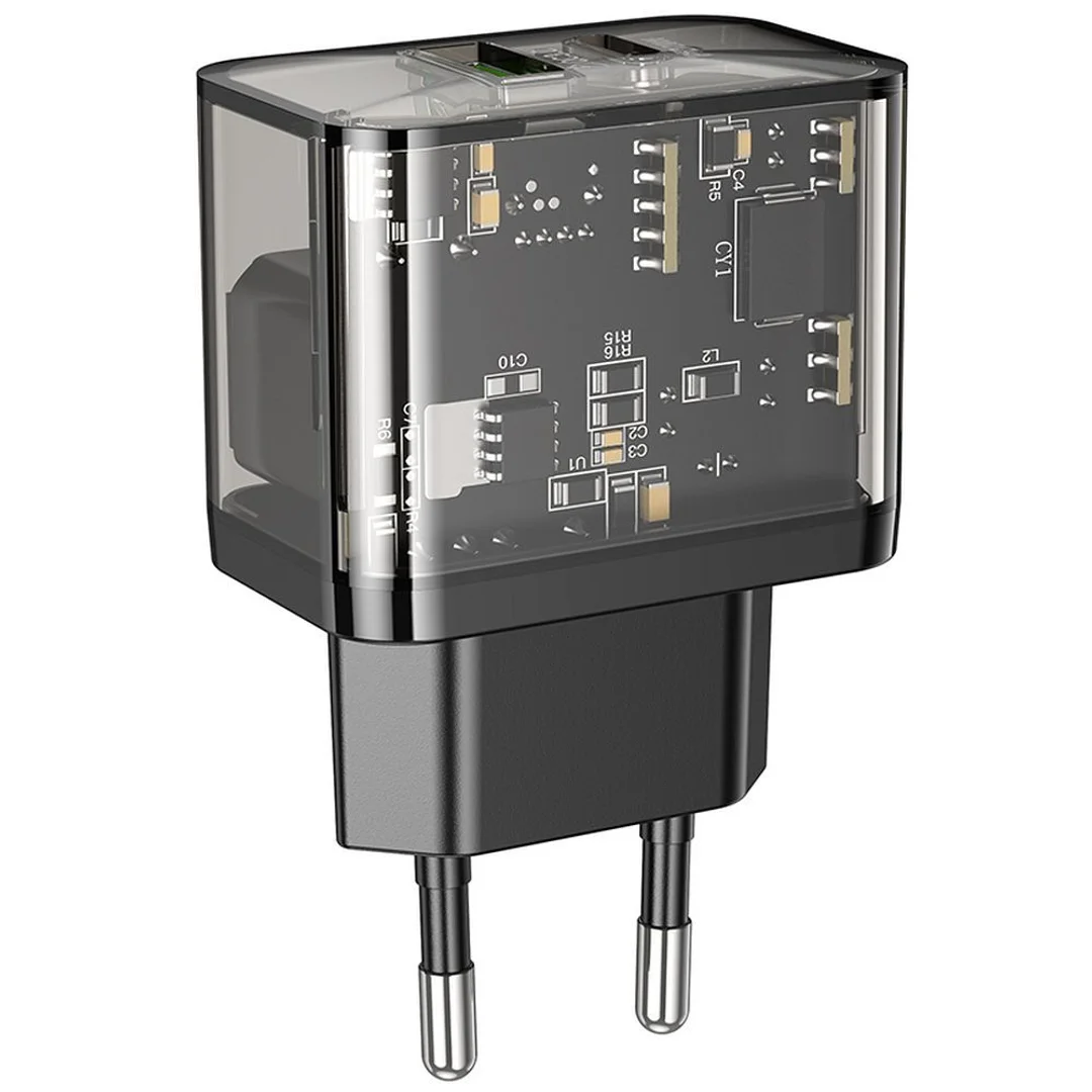 Ładowarka Hoco USB A + USB C QC3.0 PD 3A 20W N34 transparentna - 13