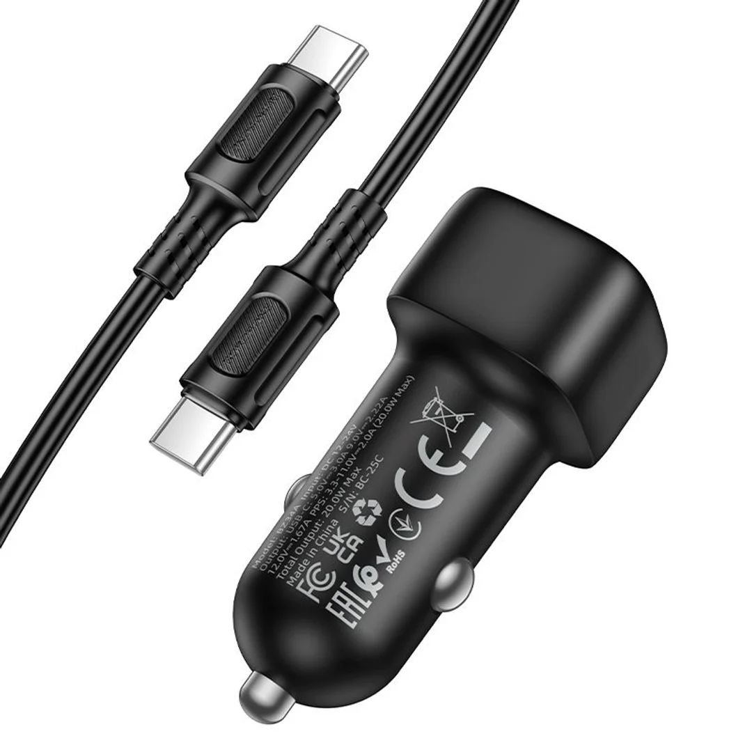 Ładowarka samochodowa Borofone BZ34A Cloud - Typ C - PD 20W z kablem Typ C / Typ C czarna - 9