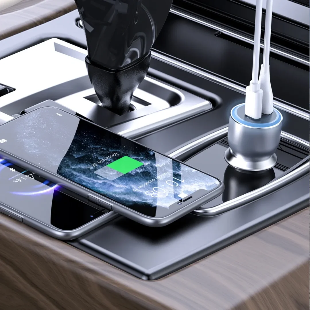 Ładowarka samochodowa Dudao R4Ultra 120W PD LED USB-A USB-C - szary - 11