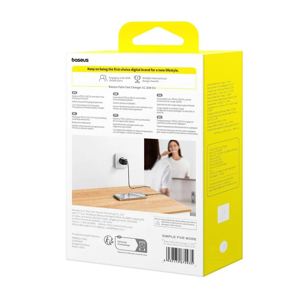 Ładowarka Sieciowa Baseus Palm 20W 1×USB-C EU Czarny - 10