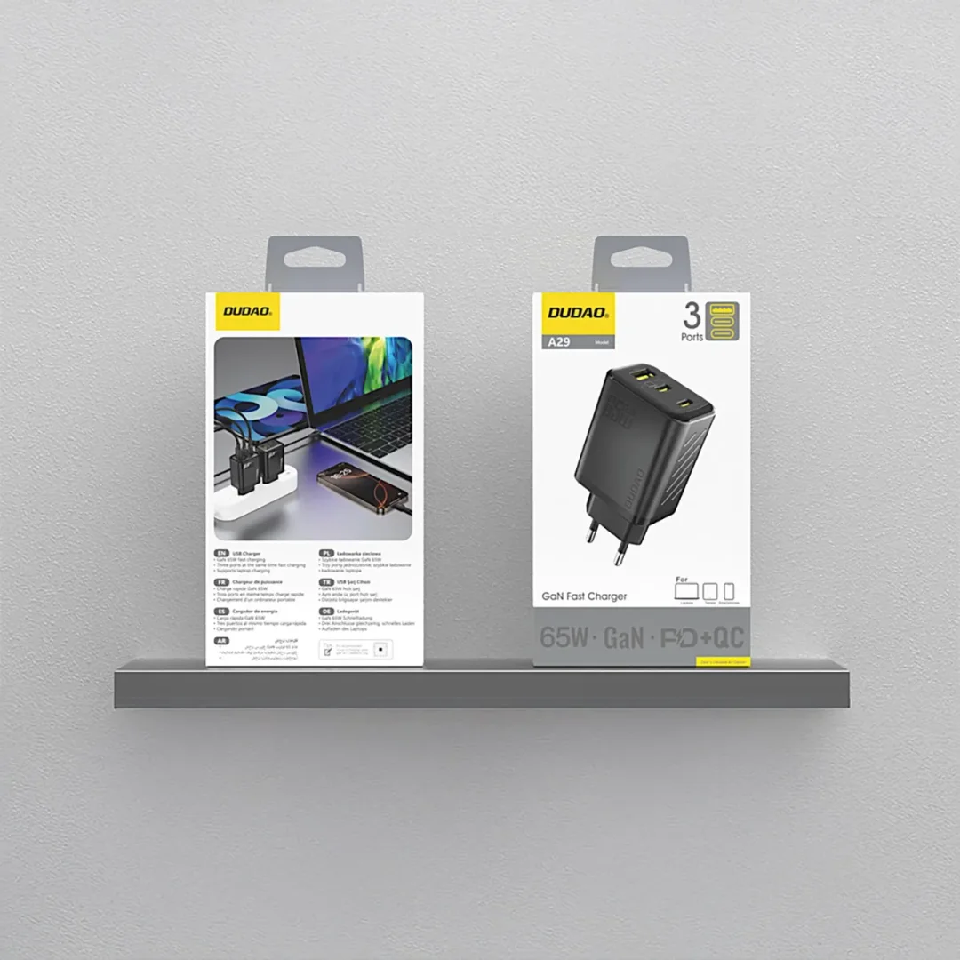 Ładowarka sieciowa Dudao A29 65W GaN 2 x USB-C + 1 x USB-A - czarna - 9