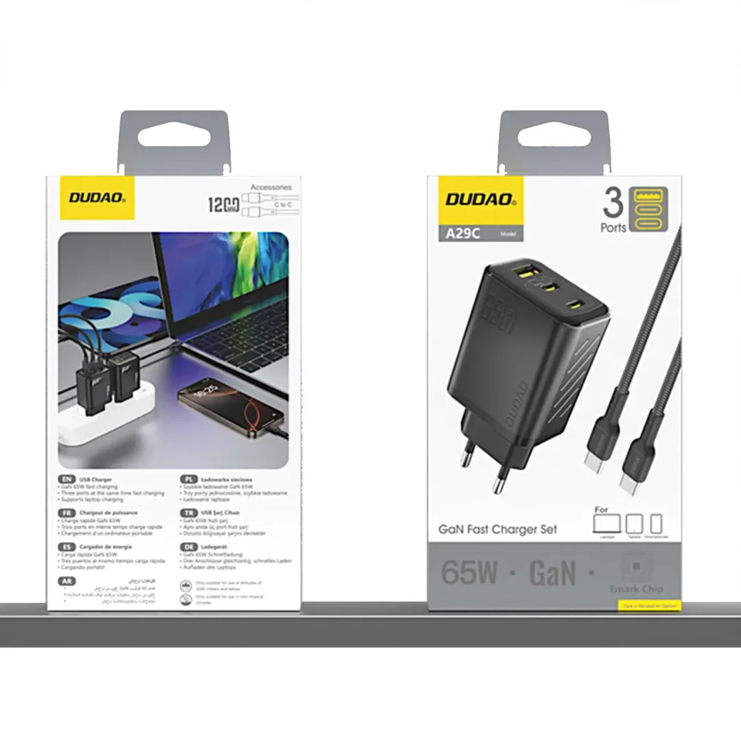 Ładowarka sieciowa Dudao A29C 65W GaN + kabel USB-C - czarna - 9