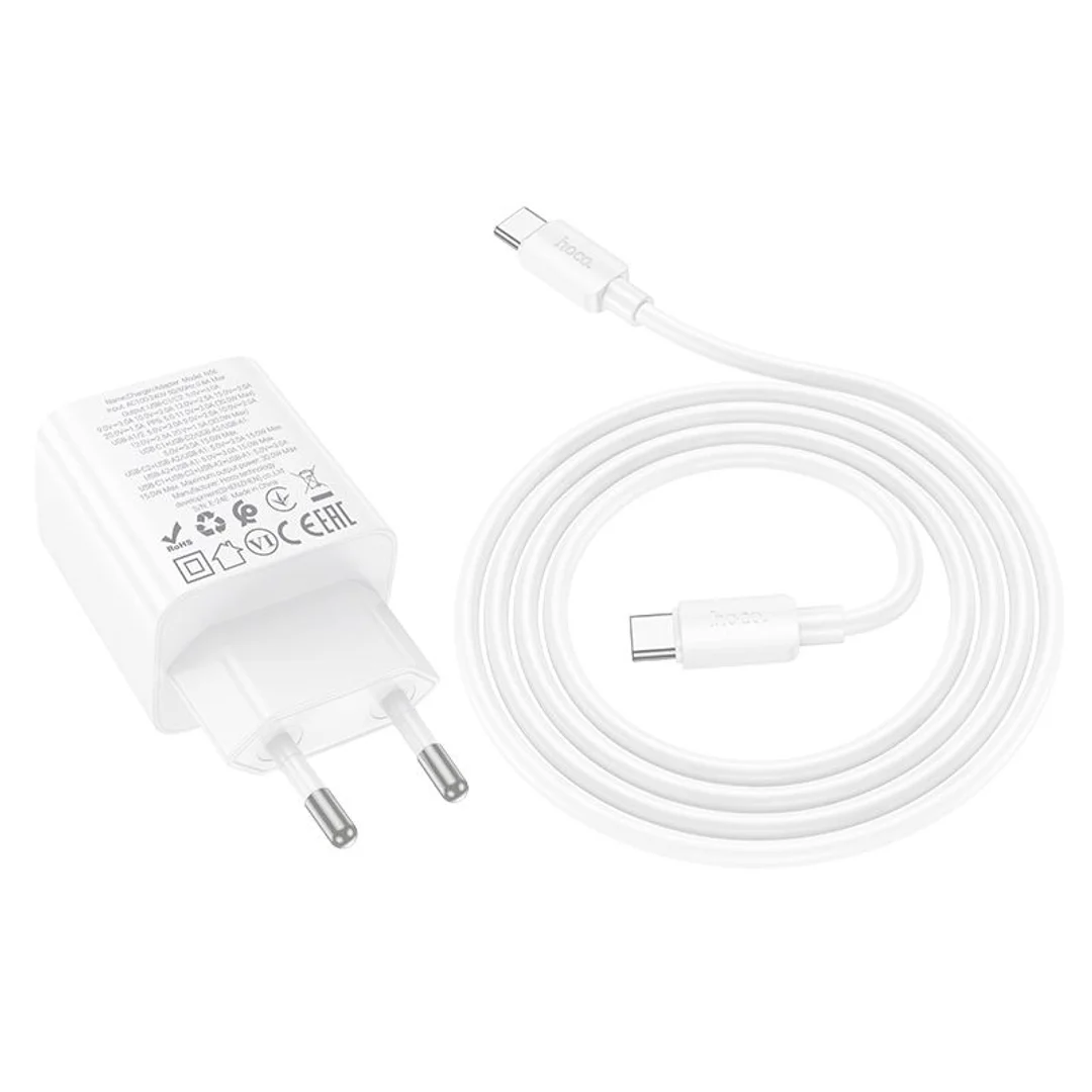 Ładowarka sieciowa Hoco 2 x USB C + 2 x USB A QC3.0 PD 3A 30W + kabel USB C do USB C N56 biała - 9