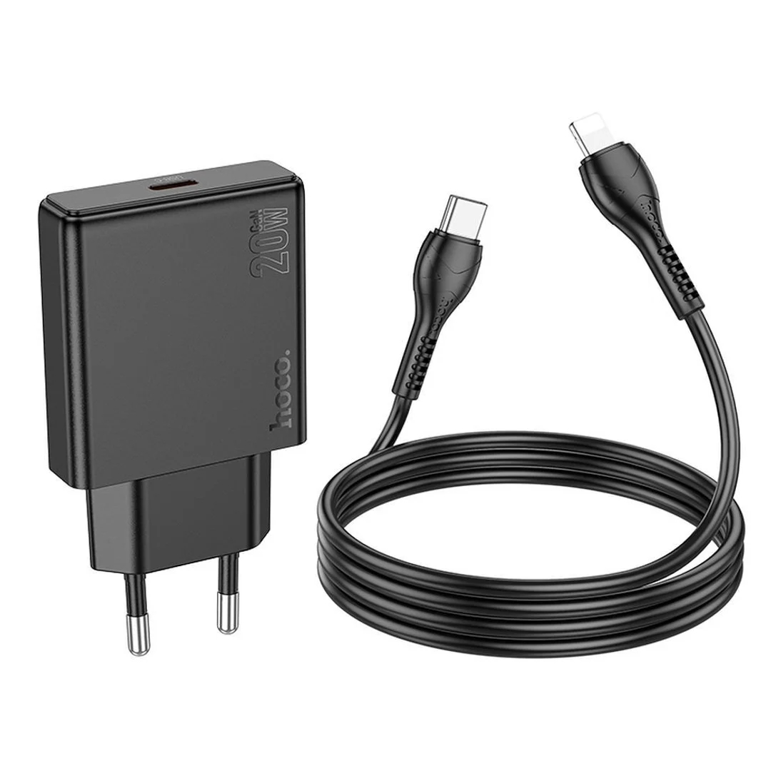 Ładowarka sieciowa Hoco Slim USB C QC PD 30W + kabel USB C do Lightning N37 czarna - 11