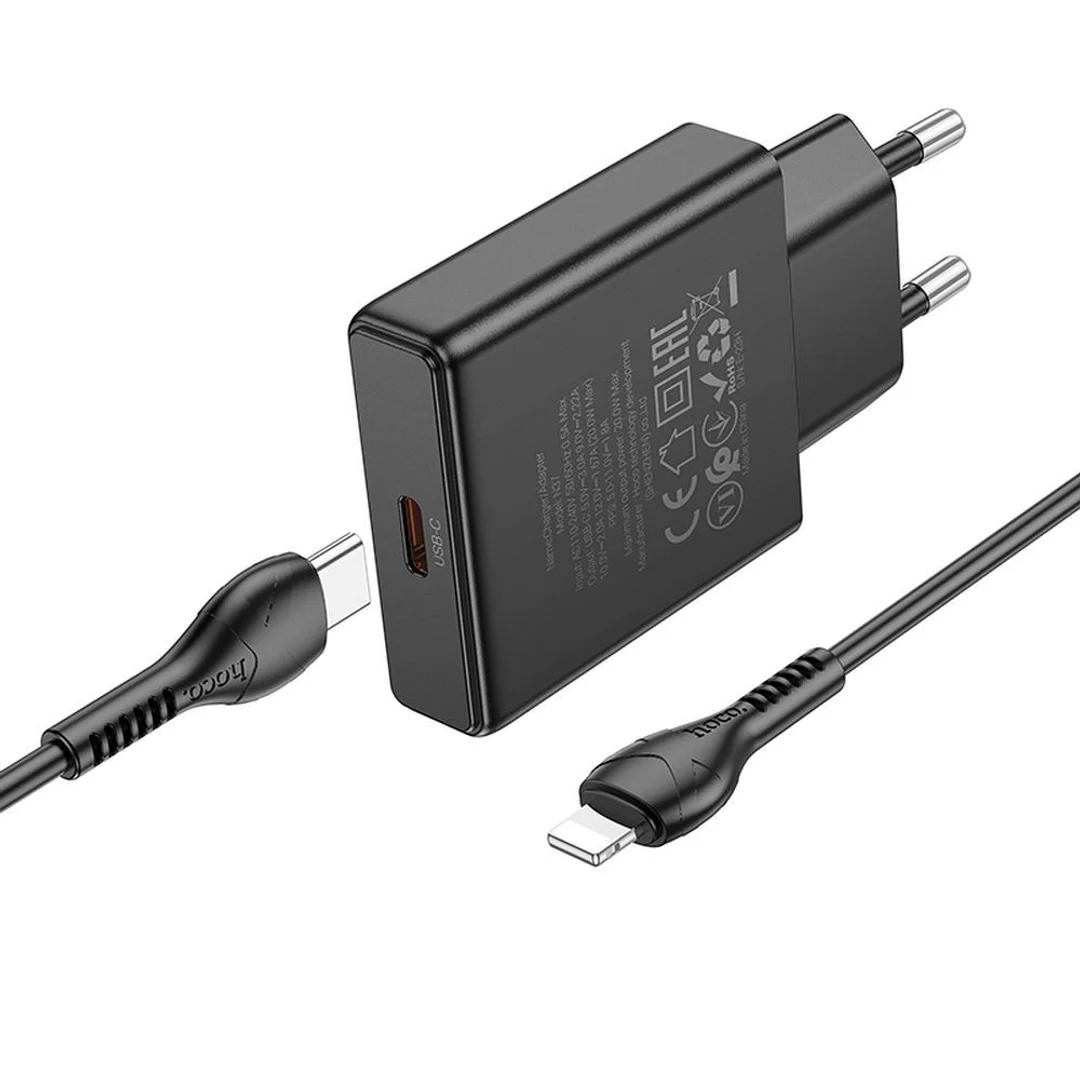 Ładowarka sieciowa Hoco Slim USB C QC PD 30W + kabel USB C do Lightning N37 czarna - 13