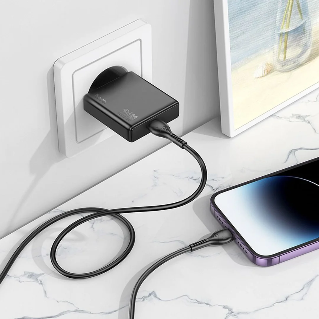 Ładowarka sieciowa Hoco Slim USB C QC PD 30W + kabel USB C do Lightning N37 czarna - 16