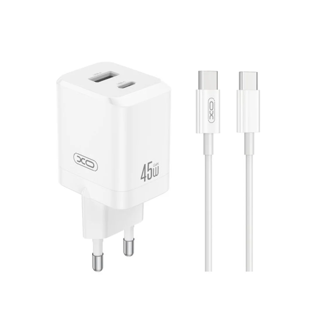 Ładowarka sieciowa XO CE36 PD 45W 1x USB-C 1x USB + kabel USB-C - USB-C biała - 3