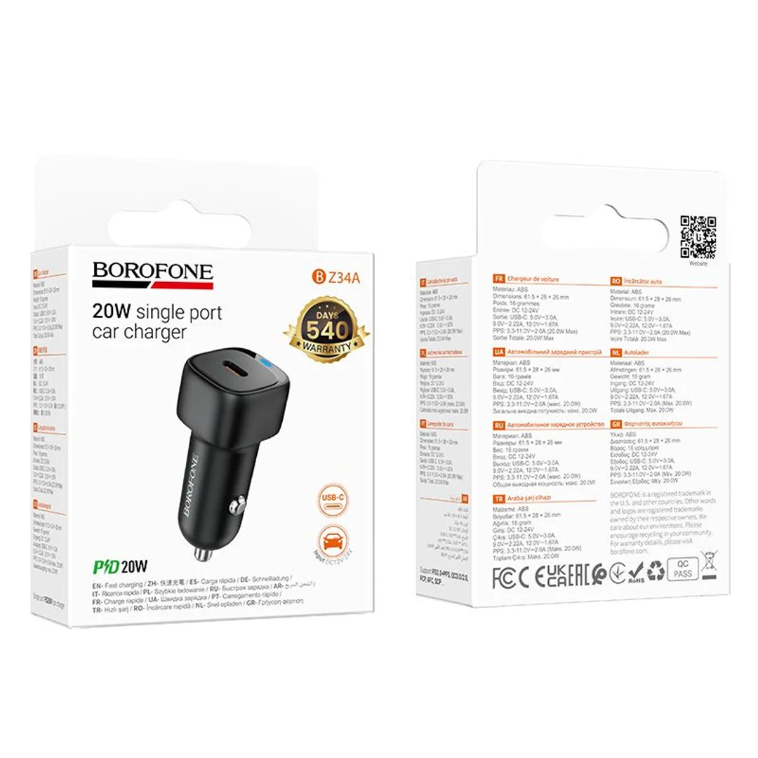 Ładowarka samochodowa Borofone BZ34A Cloud - Typ C - PD 20W czarna - 2