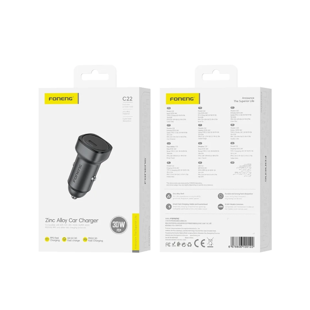 Ładowarka samochodowa FONENG C22 PD 30W 1xUSB-C Czarny (F) - 1