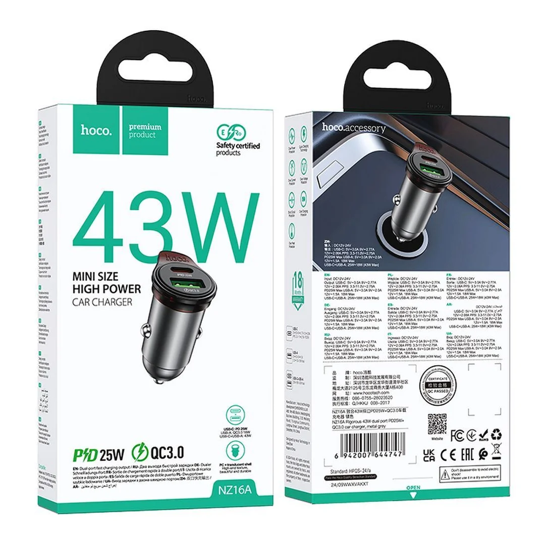 Ładowarka samochodowa HOCO USB C QC PD 30W + kabel USB C/ Lightning NZ16 szara - 9