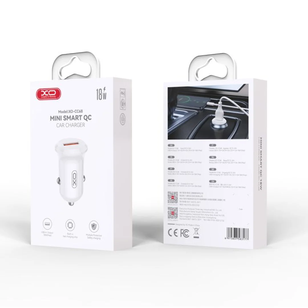 Ładowarka samochodowa XO CC68 18W QC 1x USB biała - 2