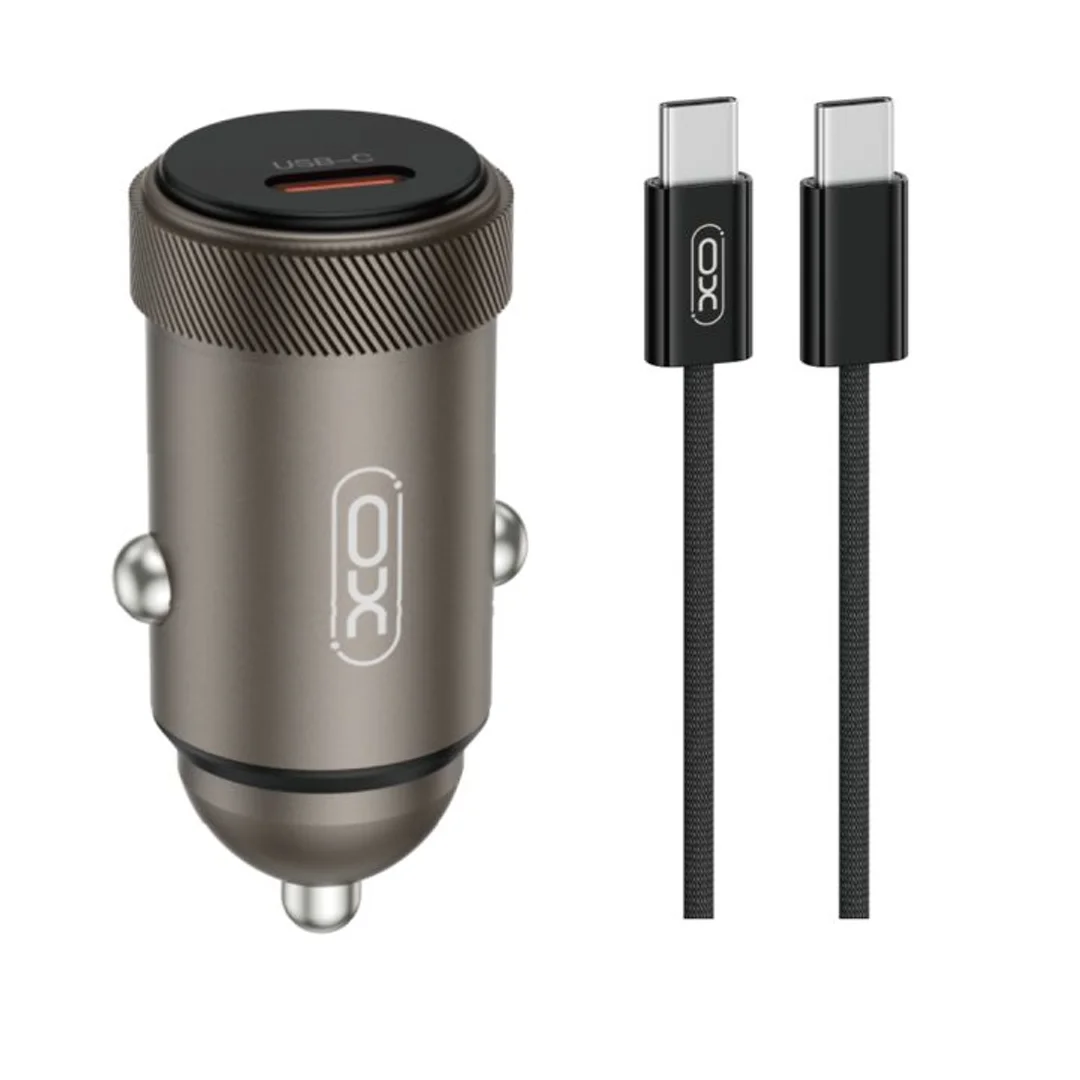 Ładowarka samochodowa XO CC70 PD 30W 1x USB-C czarna + kabel USB-C - USB-C - 1