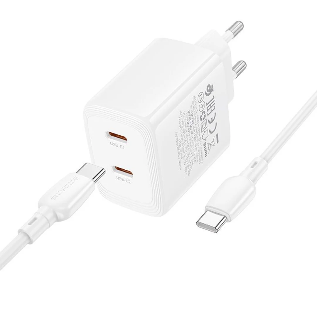 Ładowarka sieciowa Borofone BN31 Cargador GaN - 2xTyp C - QC 3.0 PD 45W z kablem Typ C na Typ C biała - 3
