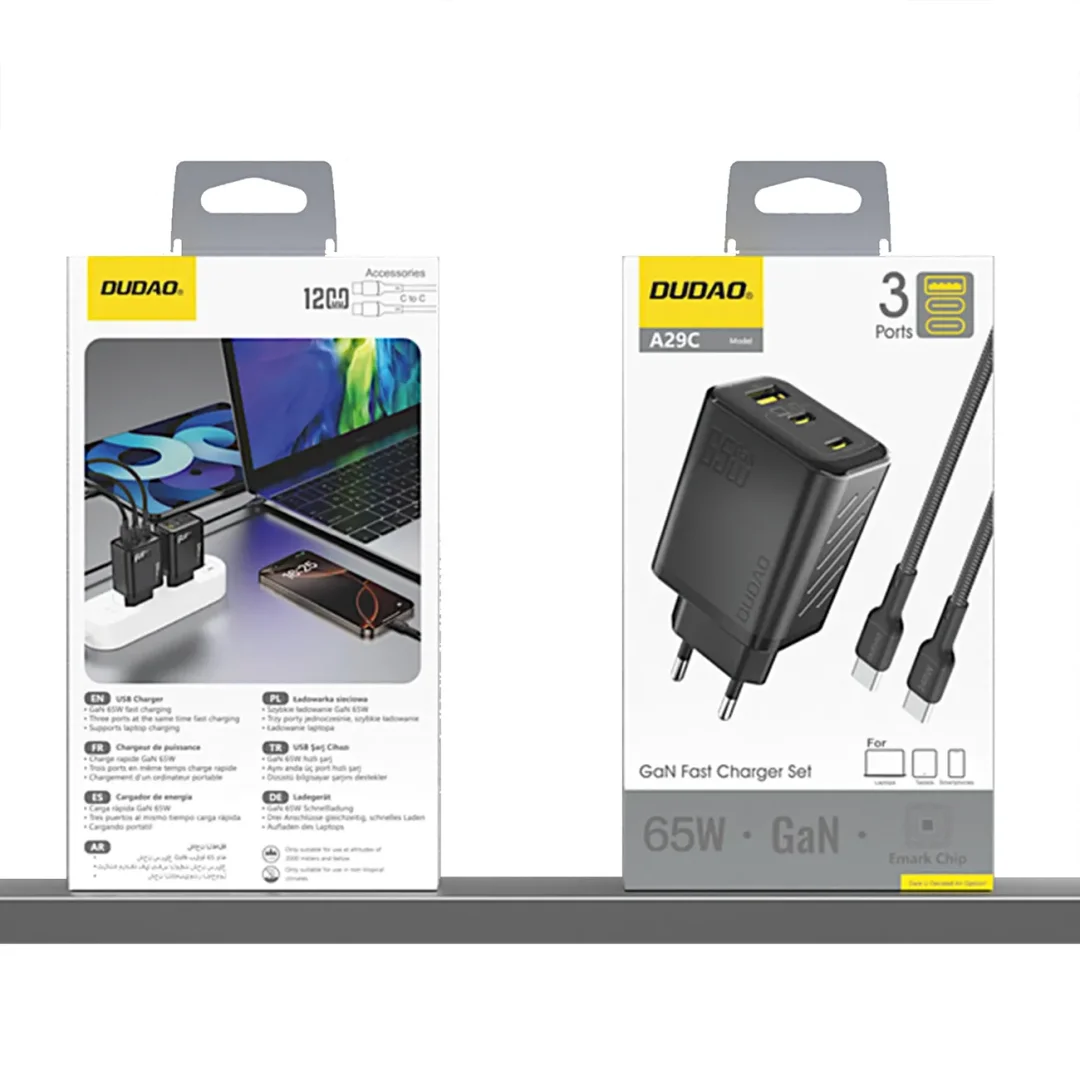 Ładowarka sieciowa Dudao A29C 65W GaN + kabel USB-C - czarna - 2