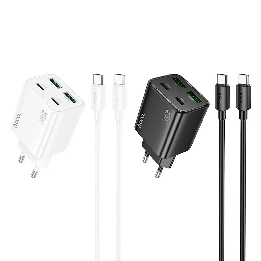 Ładowarka sieciowa Hoco 2 x USB C + 2 x USB A QC3.0 PD 3A 30W + kabel USB C do USB C N56 biała - 2