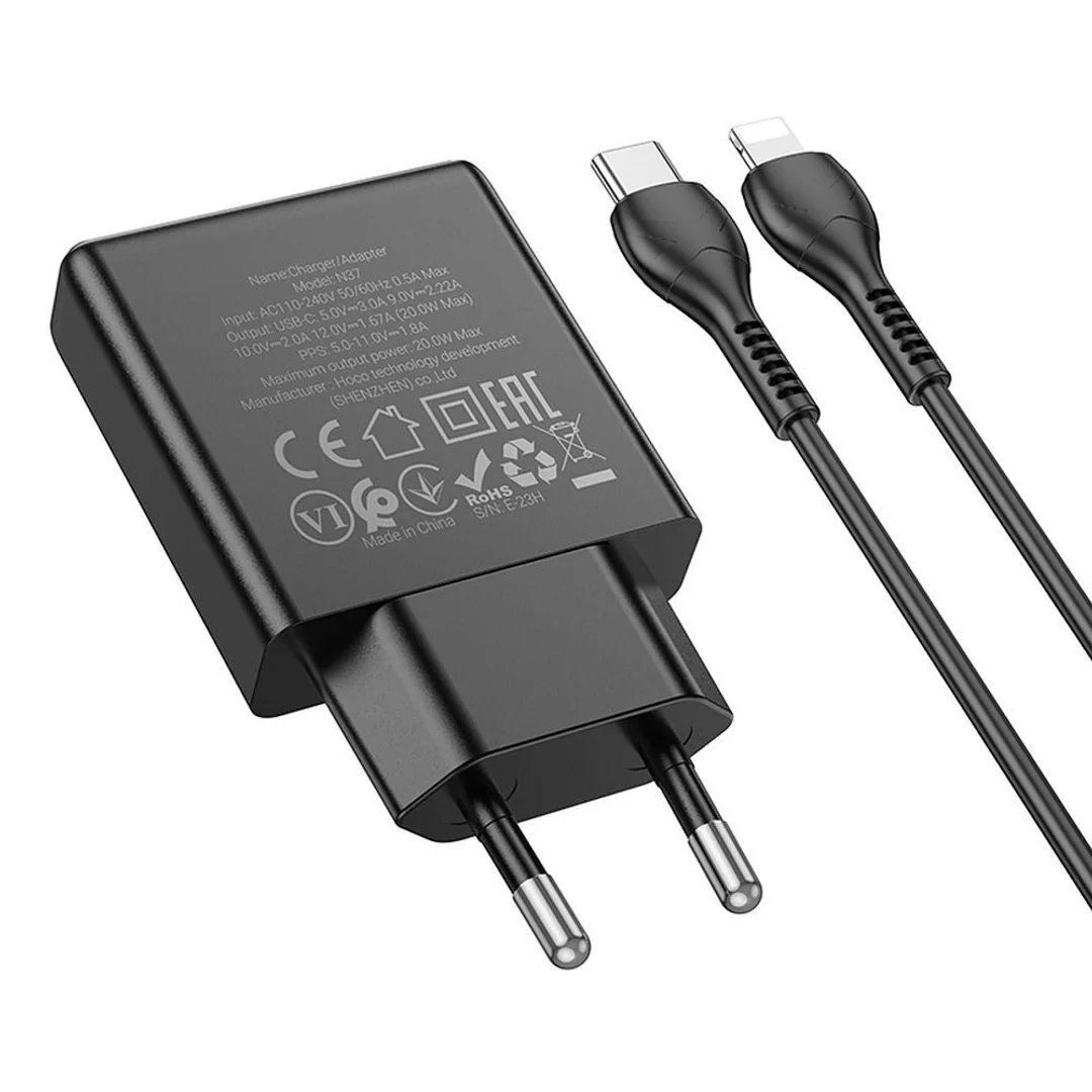 Ładowarka sieciowa Hoco Slim USB C QC PD 30W + kabel USB C do Lightning N37 czarna - 3