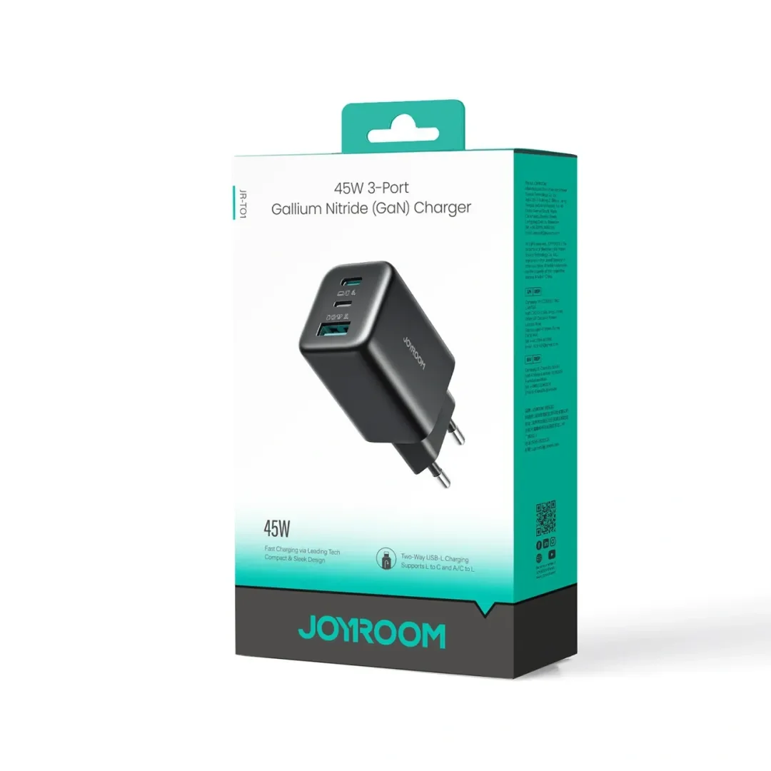 Ładowarka sieciowa Joyroom JR-TO1 GaN 45 USB-C Lightning USB-A - czarna - 5
