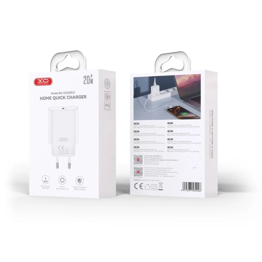 Ładowarka sieciowa XO CE32 PD 20W 1x USB-C + kabel USB-C - Lightning biała - 2