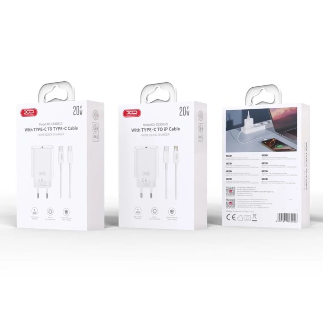 Ładowarka sieciowa XO CE32 PD 20W 1x USB-C + kabel USB-C - Lightning biała - 3