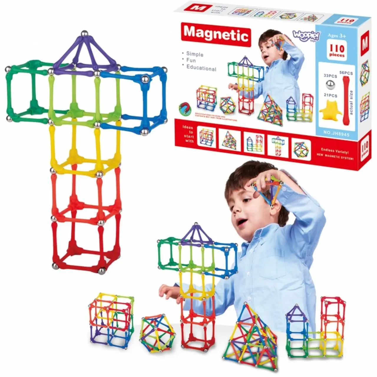 WOOPIE klocki magnetyczne konstrukcyjne 110 elementów