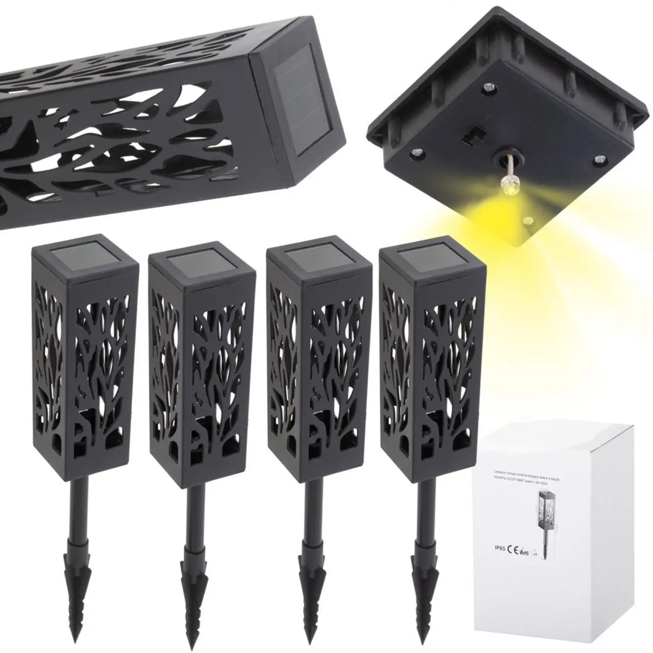 KX4972 Lampy lampiony solarne stojące dekoracyjne 4 sztuki
