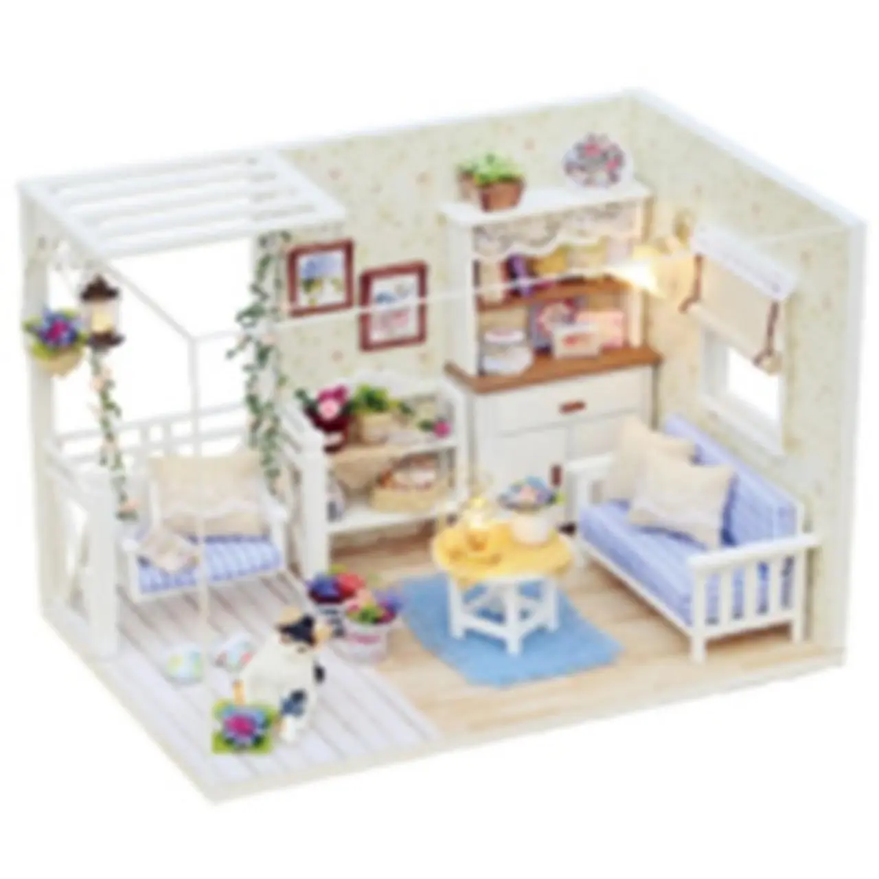 KX6993 Domek dla lalek drewniany retro + meble